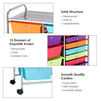 15-Drawer Organizer Cart Office School Rolling Storage Cart - Dreamade