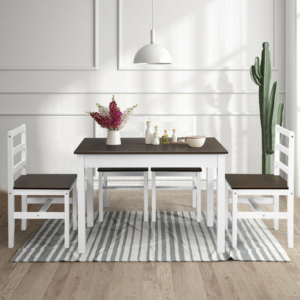 Dreamade 5-Piece Dining Table Set, Rectangular Kitchen Table and Chairs Set (Walnut+White)