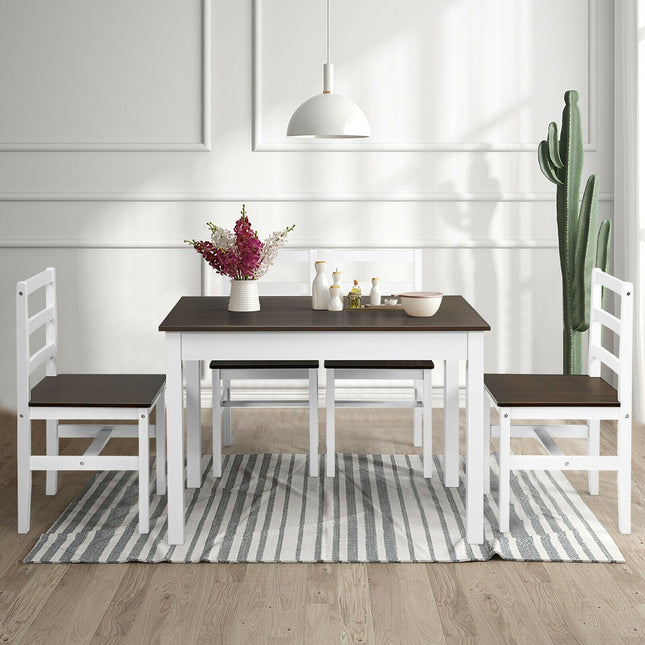 Dreamade 5-Piece Dining Table Set, Rectangular Kitchen Table and Chairs Set (Walnut+White)