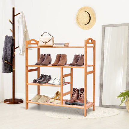 4-Tier Shoe Rack, Bamboo Shoe and Boot Rack 12-14 Pairs - Dreamadeus