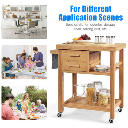 Dreamade Kitchen Island, Bamboo Island Cart, Natural