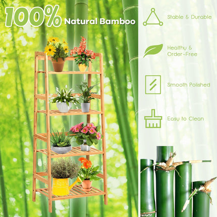 4-Tier Ladder Shelf Plant Stand, Bamboo Flower Pots Holder Display Rack - Dreamadeus