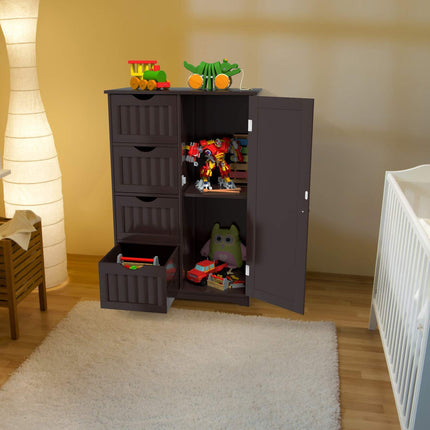 Dreamade Bathroom Floor Cabinet Wooden with 1 Door & 4 Drawer