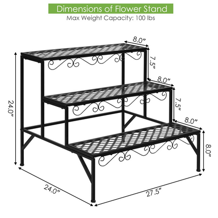 3 Tiers Metal Plant Stand, Ladder Plant Display Rack - Dreamade