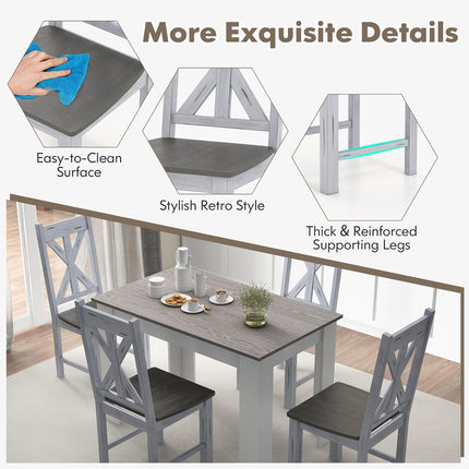 Dreamade Retro Wooden Dining Chairs Set, Farmhouse Kitchen Chairs w/Rubber Wood Frame, Elegant Hollowed Backrest