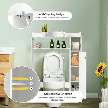 Dreamade Over-The-Toilet Storage Rack, Bathroom Freestanding Space Saver with 1-Door Side Storage Cabinet