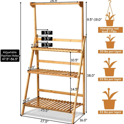 Dreamade 3-Tier Hanging Plant Stand Storage Shelf, Folding Flower Pot Organizer Display Storage Rack