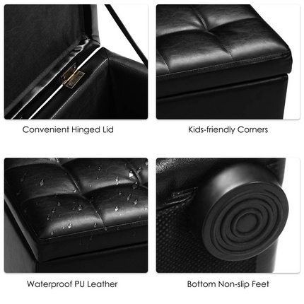 Dreamade 16'' Cube Ottoman Pouffe Storage Box Lounge Seat Footstools W/ Hinge Top and Bottom