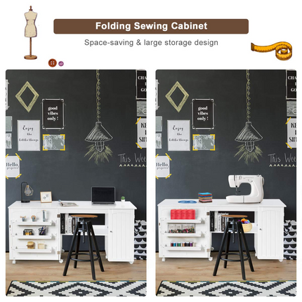 Dreamade Folding Sewing Cabinet with 3 Storage Bins