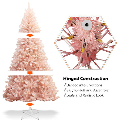 Artificial Pink Christmas Tree, 6ft/7ft Premium Unlit Hinged Spruce Full Tree - DreamadeUS