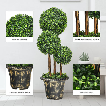 2.5 Ft/3 Ft Artificial Boxwood Topiary Tree, Fake Greenery Plants Triple Ball Tree - DreamadeUS