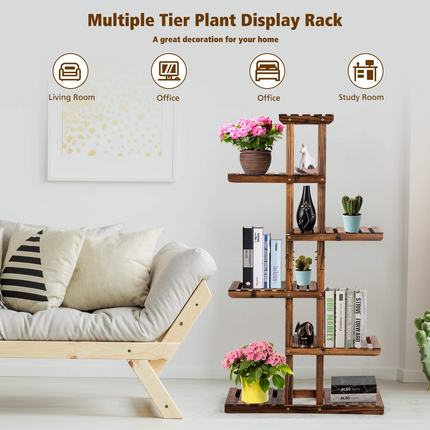 Dreamade Flower Rack Wood Plant Stand 7 Wood Shelves 11 Pots