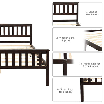 Dreamade Queen Size Wood Slats Great Support with Six Legs, No Box Spring Needed, Antique Espresso