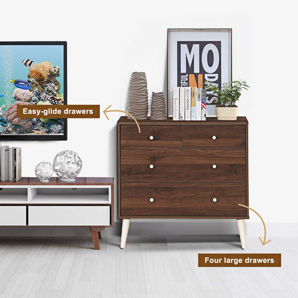Dreamade 4-Drawer Dresser, Free-Standing Chest Wood Legs and Sliding Rail