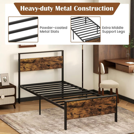 Dreamade Twin Size/Full Size/King Size/Queen Metal Platform Bed Frames with Wooden Headboard & Footboard
