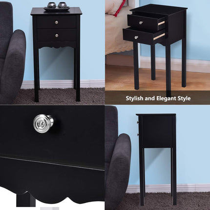 Dreamade End Table w/ 2 Drawers Side Table Nightstand Multi-Purpose Accent Table Living Room Bedroom Home Furniture