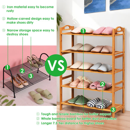 Bamboo Shoe Rack 5 Tier, Freestanding Shoe Rack - Dreamadeus