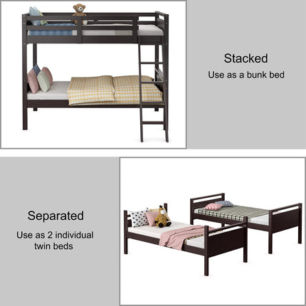 Dreamade Twin Over Twin Bunk Bed, Solid Wood Twin Bunk Bed Convertible Into Two Individual Beds