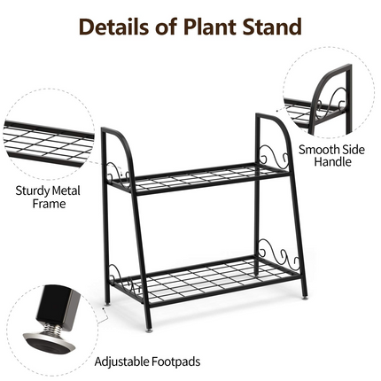 Dreamade 2 Tier Metal Plant Stand, Indoor Outdoor Plant Shelf, Flower Rack Display Shelf