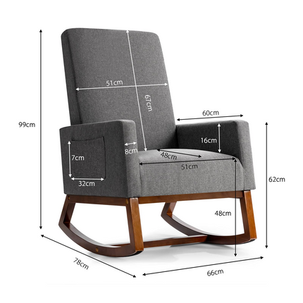 Dreamade Upholstered Rocking Chair, Modern Fabric Armchair w/Wood Base