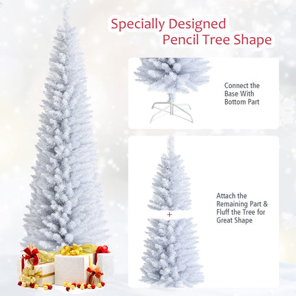 5FT / 6FT / 7FT Pencil Christmas Tree, Artificial Slim White Christmas Tree - DreamadeUS