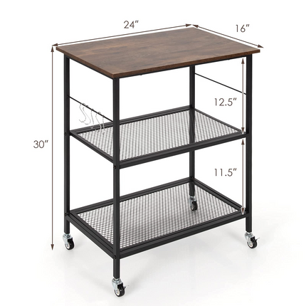 Dreamade 3 Tier Kitchen Bake's Rack, Rolling Microwave Cart, Industrial Bar Service Cart
