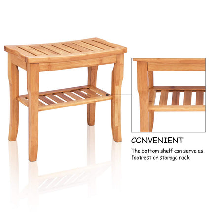 Bamboo Shower Bench Seat with Storage Shelf - Dreamadeus