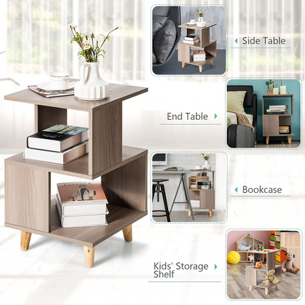 Dreamade Set of 2 End Table, Wood Nightstand with Legs (Natural)