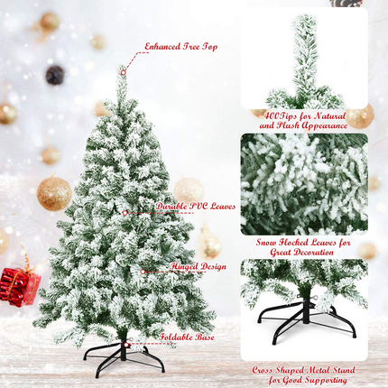 Dreamade 4.5FT Snow Flocked Christmas Tree, Artificial Hinged Pine Tree with Premium PVC Needles & Solid Foldable Metal Stand - DreamadeUS