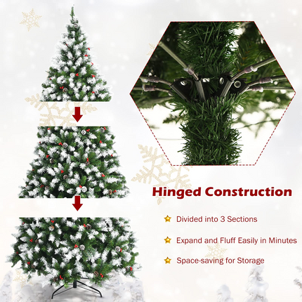 Dreamade Pre-lit Snow Flocked Christmas Tree,Hinged Artificial Xmas Tree, Indoor Holiday Festival Decoration - DreamadeUS