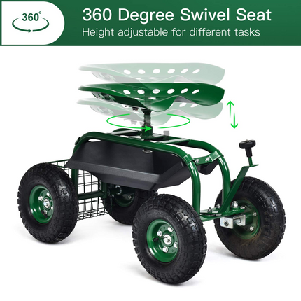 Dreamade Mobile Garden Workseat, Lawn Wagon Cart
