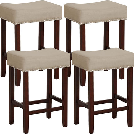 Dreamade 29.5" Bar Height Bar Stools Set of 4 - Backless Saddle Barstools with Nailhead Linen Foam Seat