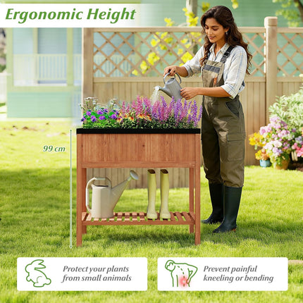 Dreamade 40"x20"x39" Raised Garden Bed Wood Planter Box with Plant Stand & Black Liner