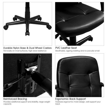 Dreamade Ergonomic Office Chair Black Mid-Back Leather Computer Desk Chair with Arms
