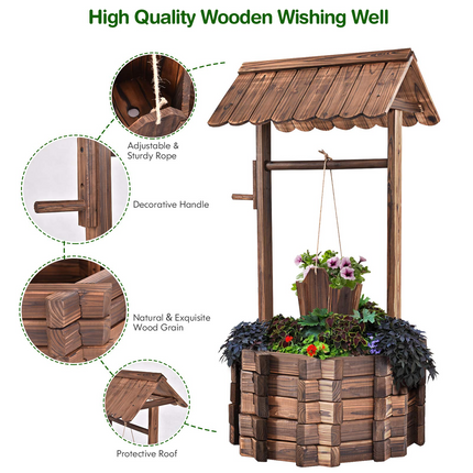 Dreamade Outdoor Wooden Wishing Well with Hanging Bucket