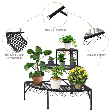 Dreamade Corner Plant Stand, 3 Tier Metal Flower Holder, Ladder Potted Corner Shelf