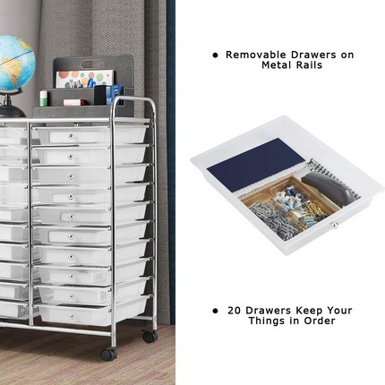 Dreamade Storage Drawer Carts, 20-Drawer Organizer, Utility Cart on Wheels