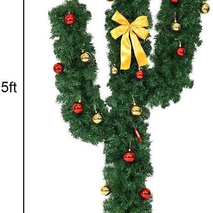 Pre-Lit Artificial Cactus Christmas Tree with LED Lights and Ball Ornaments - Dreamade