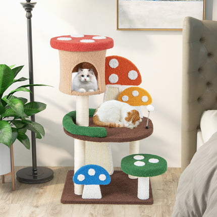 DREAMADE Mushroom Cat Tree, 40.5" Multi-Level Cat Tower