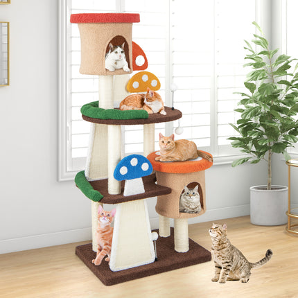 DREAMADE Mushroom Cat Tree, 57.5" Multi-Level Cat Tower