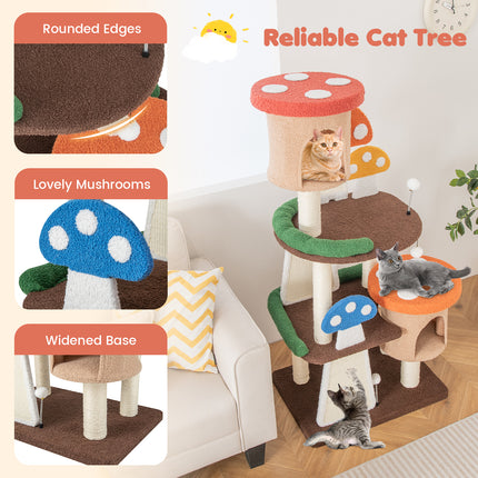 DREAMADE Mushroom Cat Tree, 57.5" Multi-Level Cat Tower
