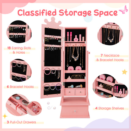DREAMADE Free Standing Jewelry Armoire Cabinet, 40”/44.5" Jewelry Organizer w/Full Length Mirror