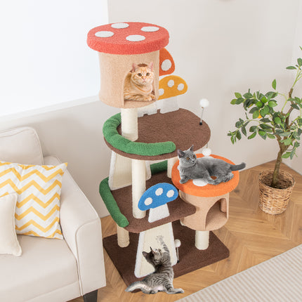 DREAMADE Mushroom Cat Tree, 57.5" Multi-Level Cat Tower