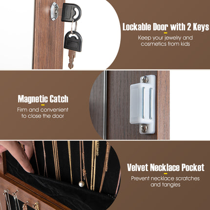 DREAMADE 360° Swivel Jewelry Cabinet with Body Mirror, Full Length Mirror with Storage Jewelry Armoire with Back Storage Shelve