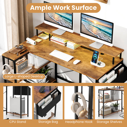 DREAMADE L-Shaped Gaming Desk with LED Lights & Power Outlets, 48" Computer Table with Storage Shelves