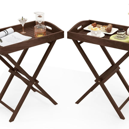 Dreamade 28-Inches High Solid Teak Wood TV Tray Side Table