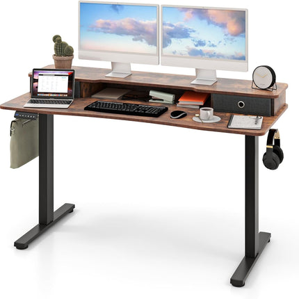 Dreamade Electric Standing Desk with 2 Drawers, 48" /55"x 24" Height Adjustable Electric Stand Up Desk with Storage Shelf