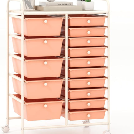 Dreamade 15-Drawer Organizer Cart Office School Rolling Storage Cart