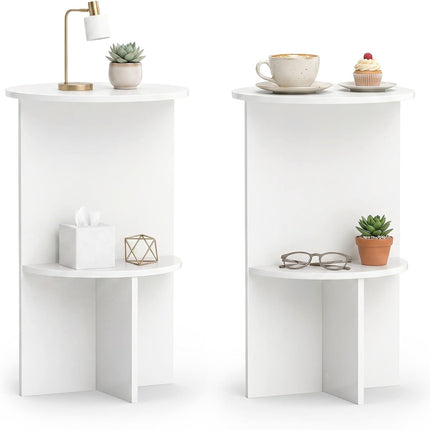 Dreamade 2-Tier Round Side Tables with Storage Shelf (1/2)