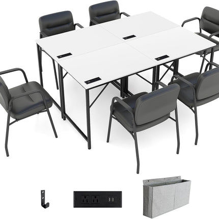 Dreamade Conference Table with Charging Station, 2/4/6 PCS 32" x 24" Rectangular Meeting Room Desk with Storage Bag & Hook